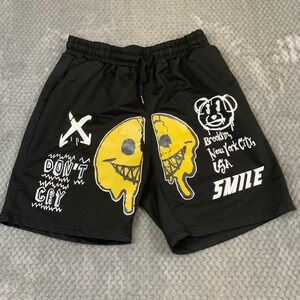 Y2K Smiley Face Graffiti‎ Streetwear Shorts Black Large